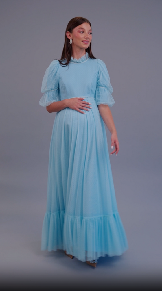 Light Blue Swiss Dot Maternity Gown