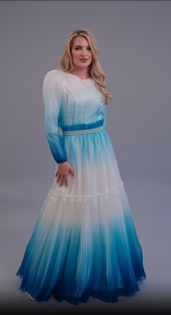Blue Fluted Dipped Dyed Gown