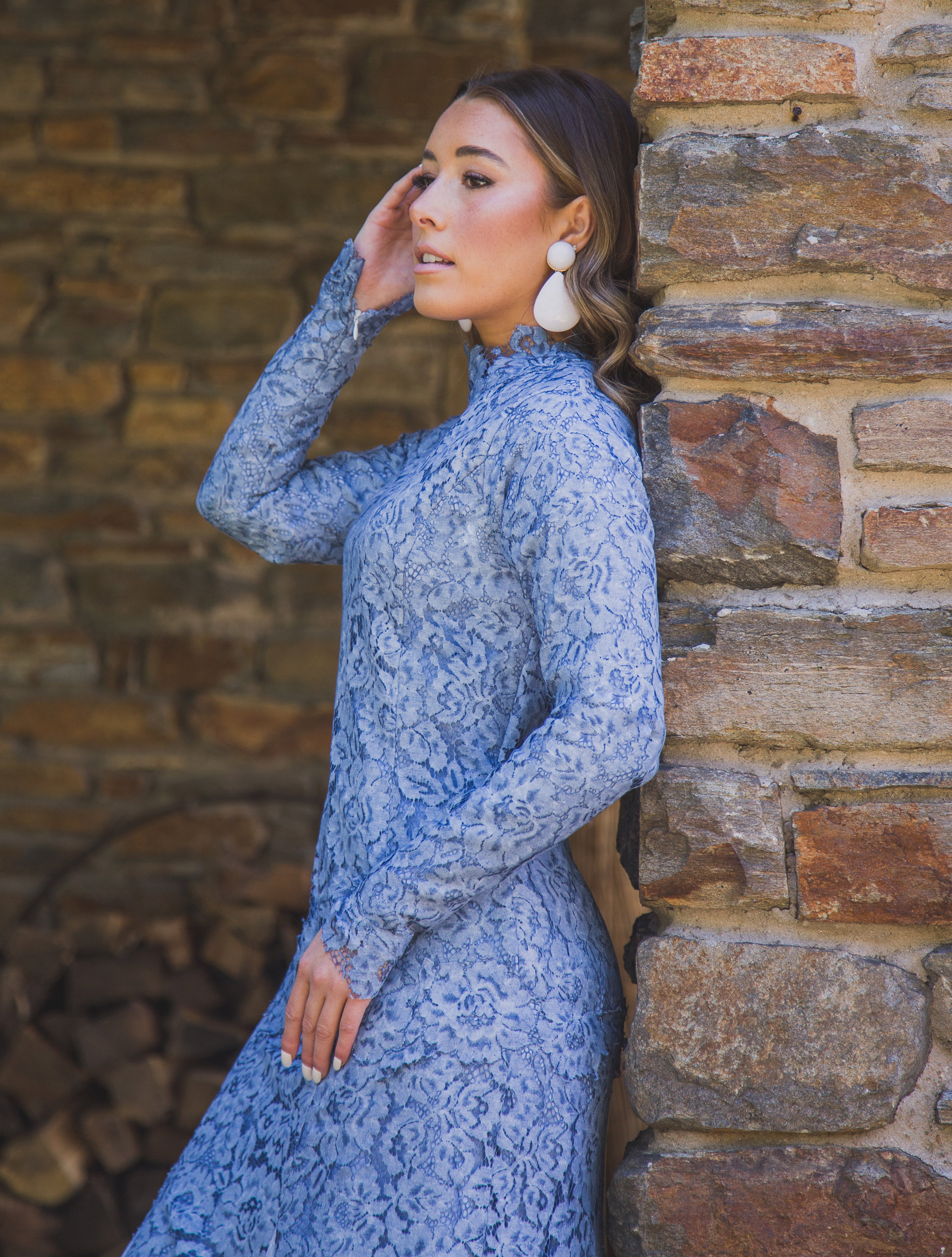 Heirloom Lace Gown | Liylah | Modest Gown Rental 4 / Blue / 2 Week Rental Heirloom Lace Gown | Liylah | Modest Gown Rental 4 / Blue / 2 Week Rental