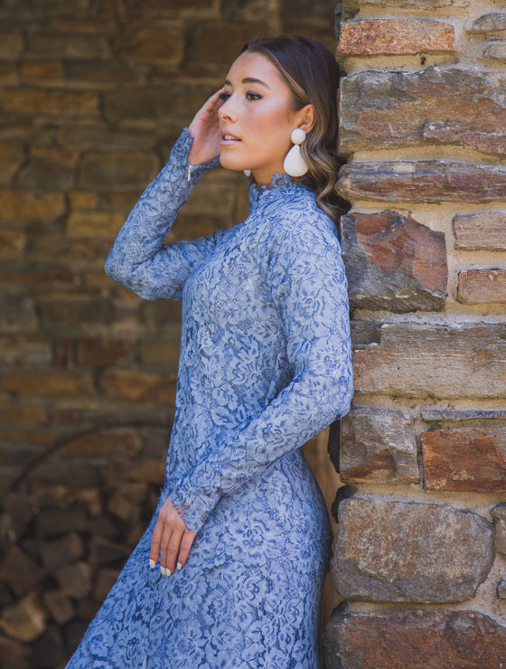 Heirloom Lace Gown | Liylah | Modest Gown Rental 6 / Blue / Try On At Home Heirloom Lace Gown | Liylah | Modest Gown Rental 6 / Blue / Try On At Home