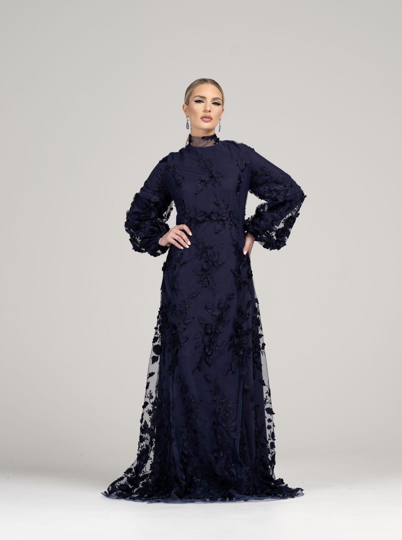 Lantern Sleeve Gown | Liylah | Modest Gown Rental 14 / Navy / 12 Day Rental Lantern Sleeve Gown | Liylah | Modest Gown Rental 14 / Navy / 12 Day Rental