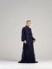 Navy blue floral modest evening gown rental 