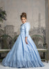 blue tiered pearl modest evening gown rental 