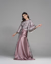 purple and silver metallic modest gown 