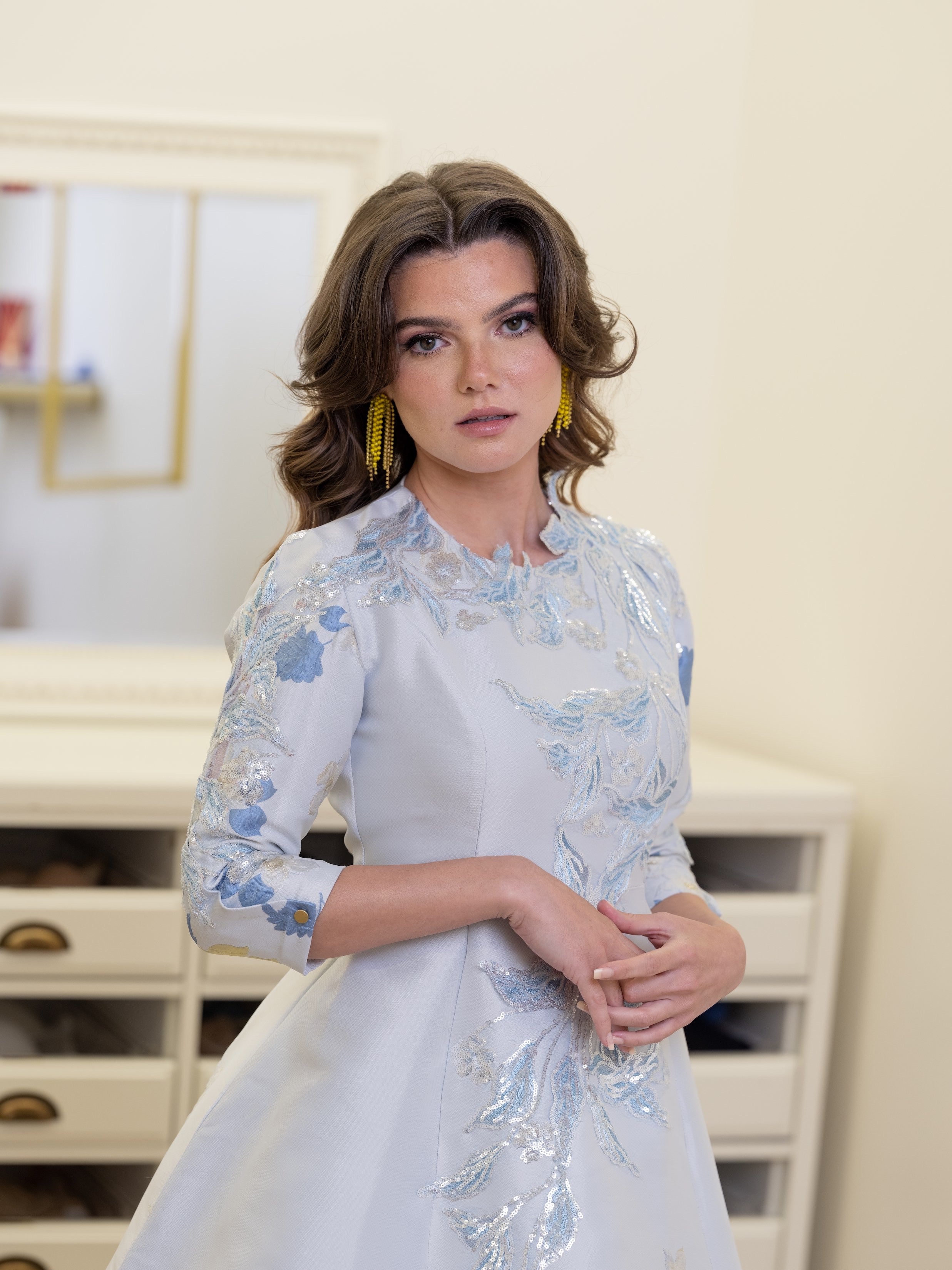Italian Sea Salt Gown | Liylah | Modest Gown Rental 6 / Powder Blue Italian Sea Salt Gown | Liylah | Modest Gown Rental 6 / Powder Blue