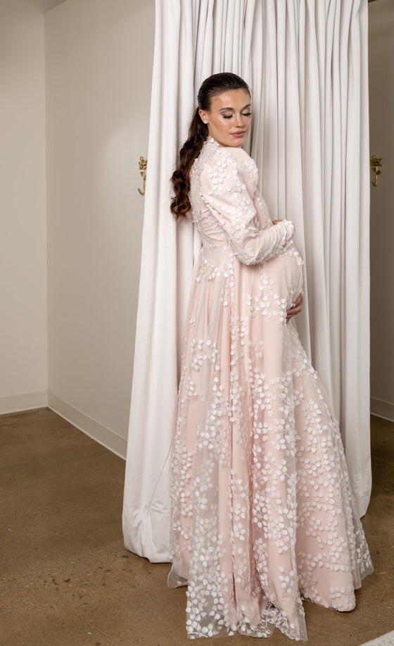 blush pink maternity gown 