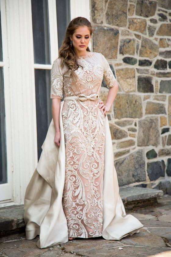 Champagne Lace Skirt Caped Gown 4 Champagne Lace Skirt Caped Gown 4