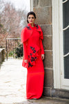 Red bolero modest evening gown 
