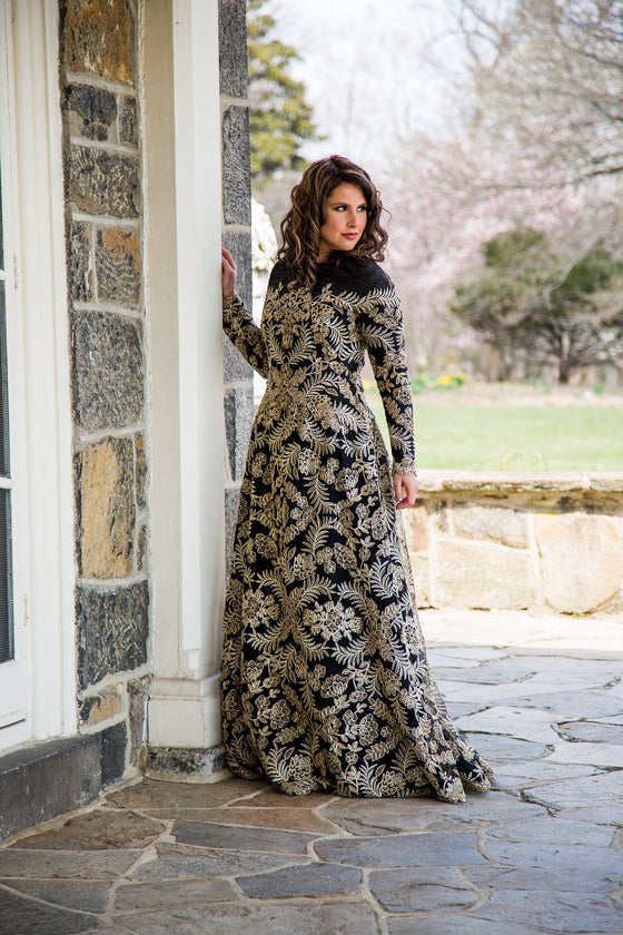 Black & Gold Embroidered A-Line Gown Liylah Black & Gold Embroidered A-Line Gown Liylah