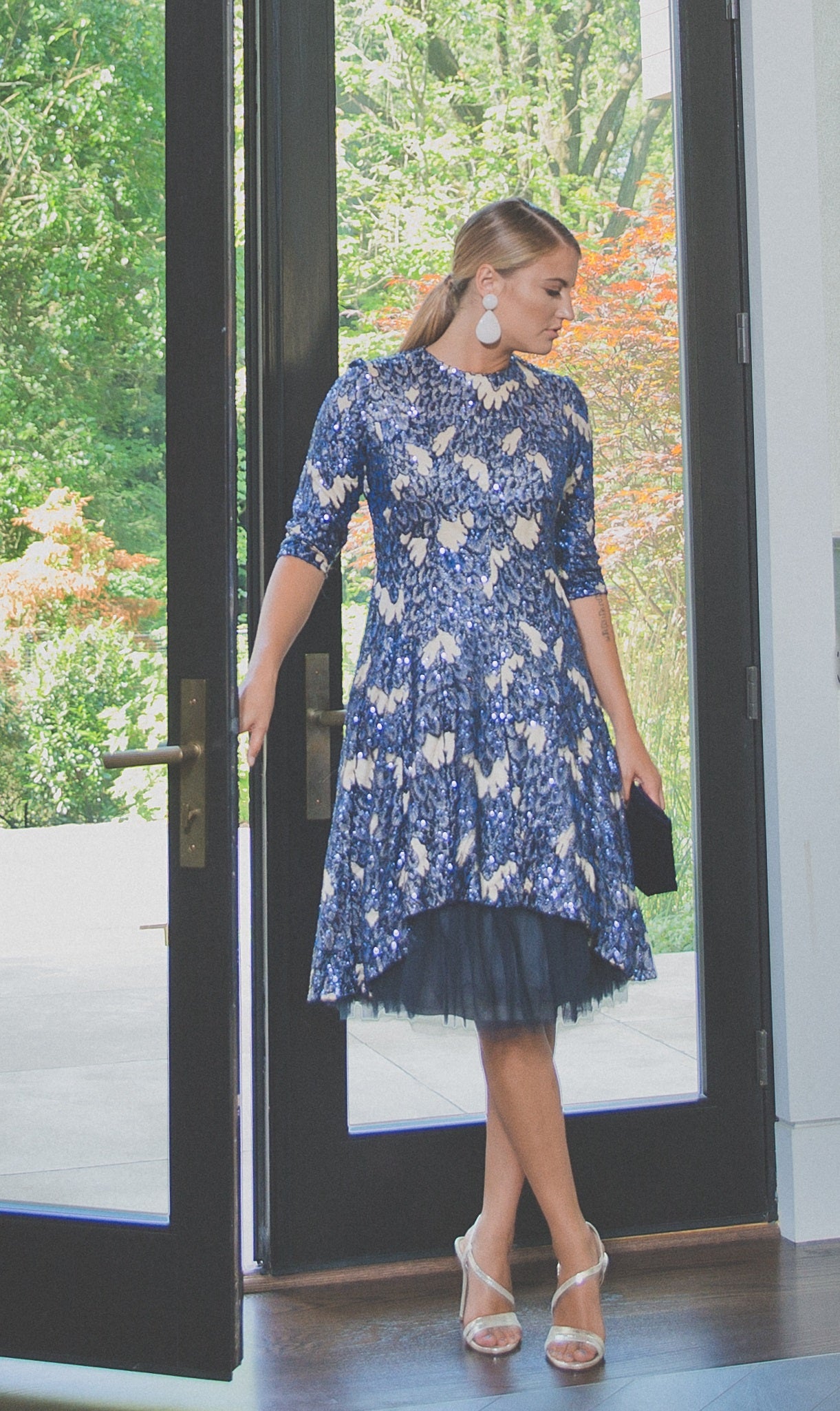 Peacock Sequin Cocktail Dress | Liylah | Modest Gown Rental 8 / 12 Day Rental Peacock Sequin Cocktail Dress | Liylah | Modest Gown Rental 8 / 12 Day Rental