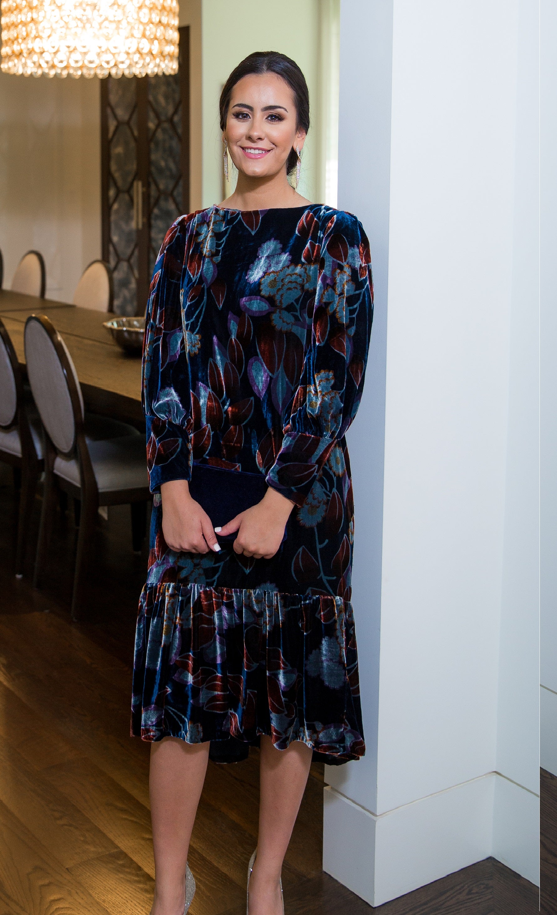Velvet Foliage Cocktail Dress | Liylah | Modest Gown Rental 10 / 12 Day Rental Velvet Foliage Cocktail Dress | Liylah | Modest Gown Rental 10 / 12 Day Rental