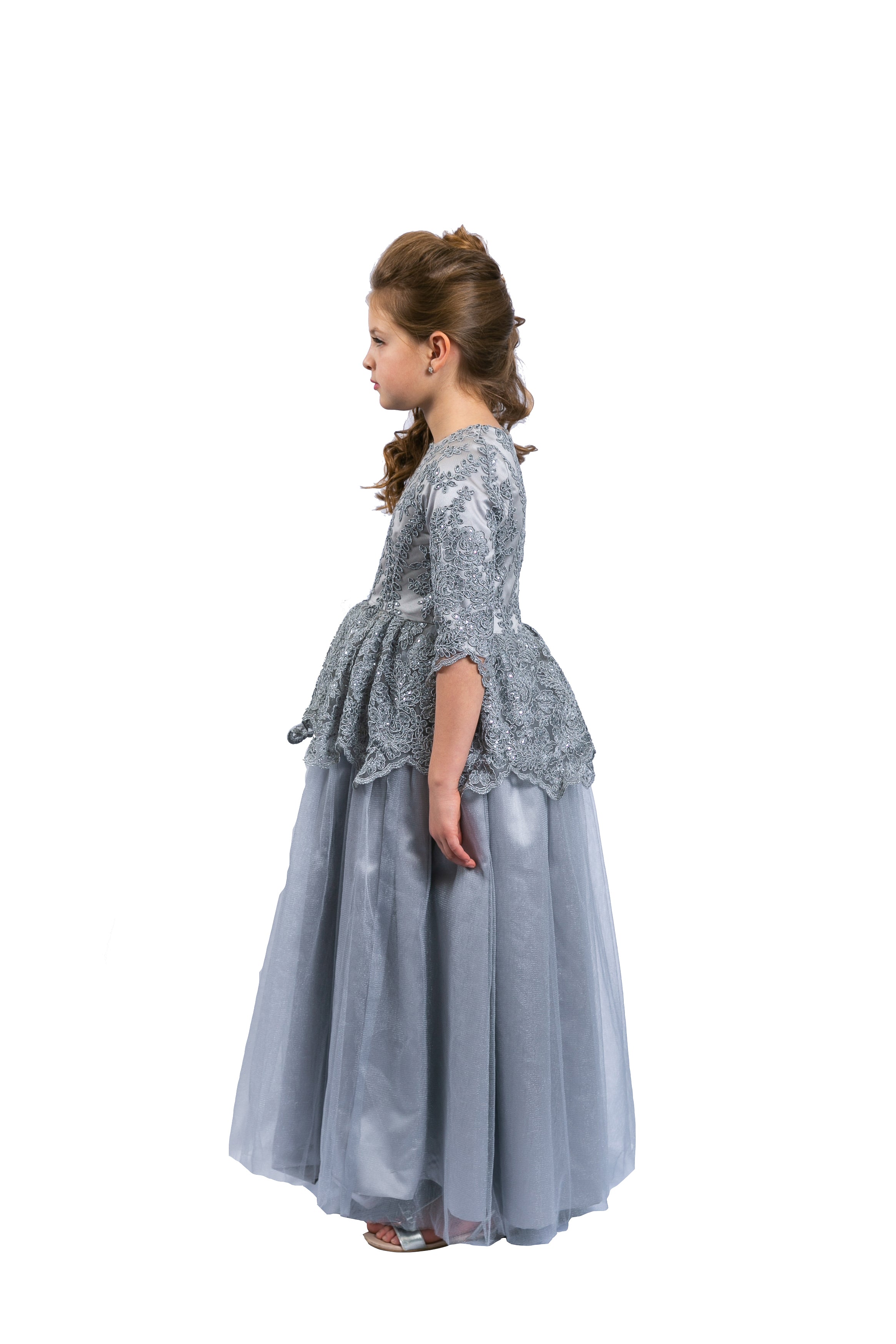 Silver Gray Peplum Girls Gown Girls 6 / Silver Silver Gray Peplum Girls Gown Girls 6 / Silver