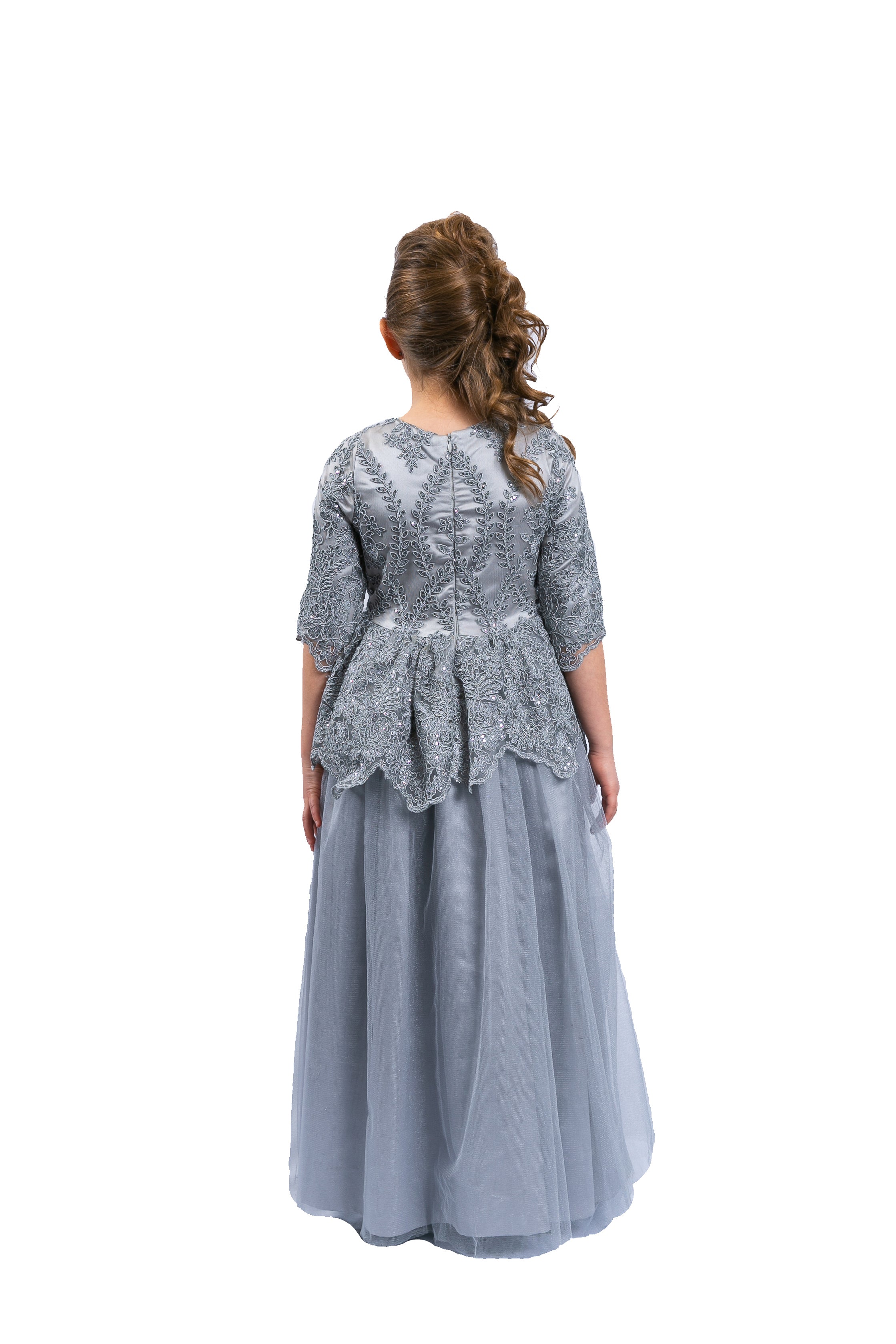 Silver Gray Peplum Girls Gown Girls 6 / Silver Silver Gray Peplum Girls Gown Girls 6 / Silver