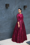 Asher Maxwell for Liylah burgundy ombre lattice modest ballgown