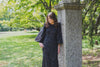 Black fluted sleeve modest tznius evening gown rental