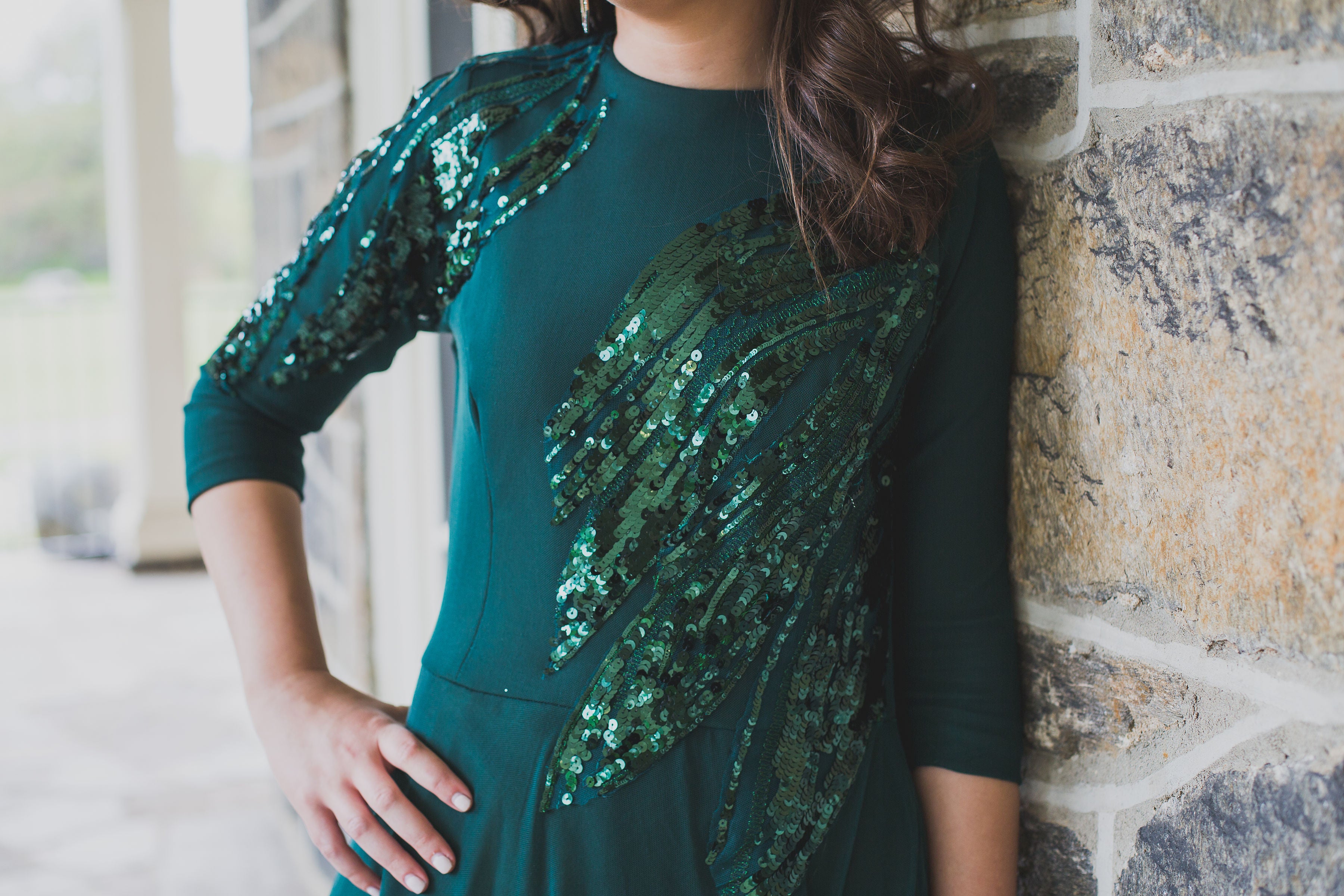 Palm Sequin Gown | Liylah | Modest Gown Rental 14 / Hunter Green Palm Sequin Gown | Liylah | Modest Gown Rental 14 / Hunter Green