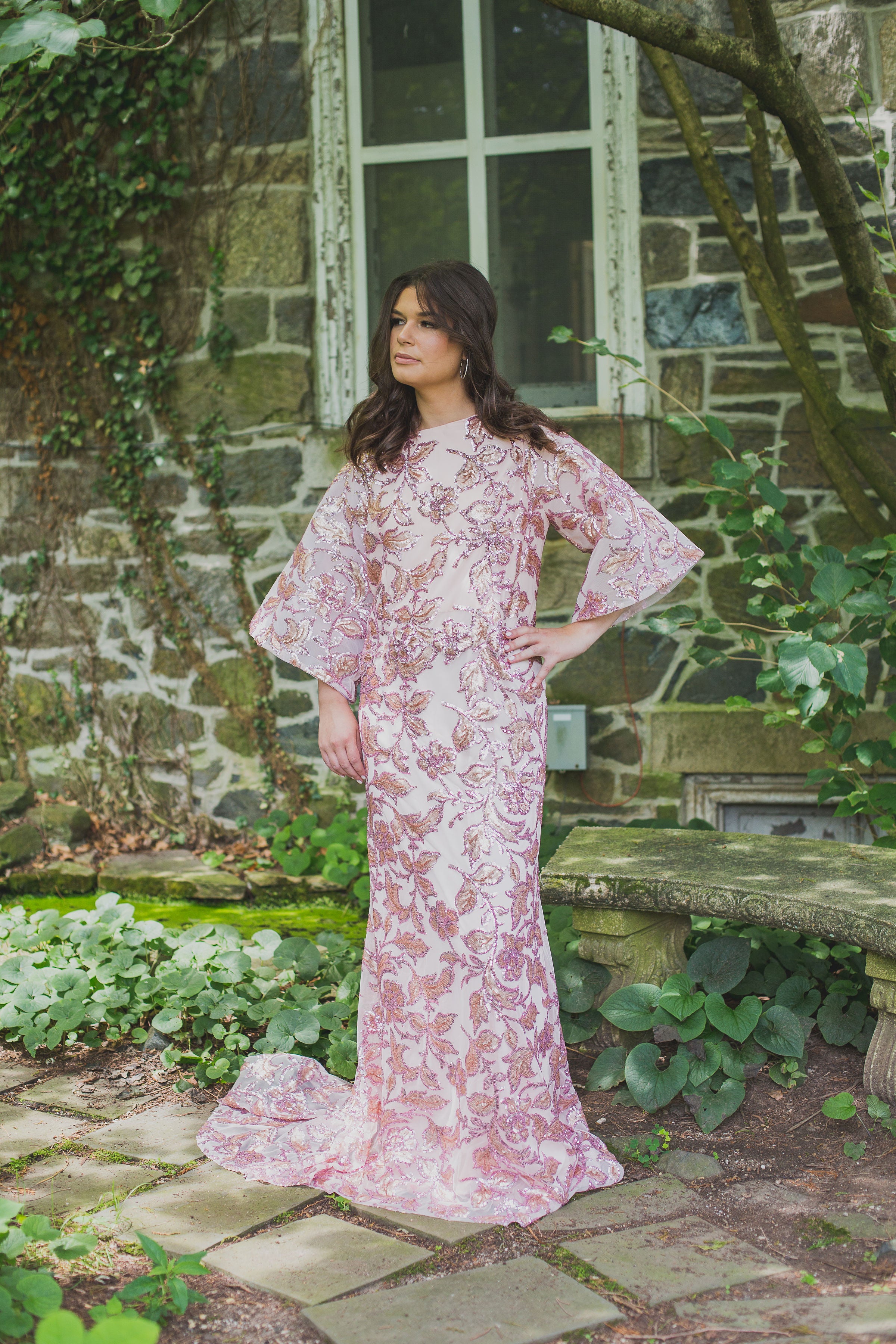 Sweeping Bell Sleeve Gown | Liylah | Modest Gown Rental 16 / Pink Sweeping Bell Sleeve Gown | Liylah | Modest Gown Rental 16 / Pink