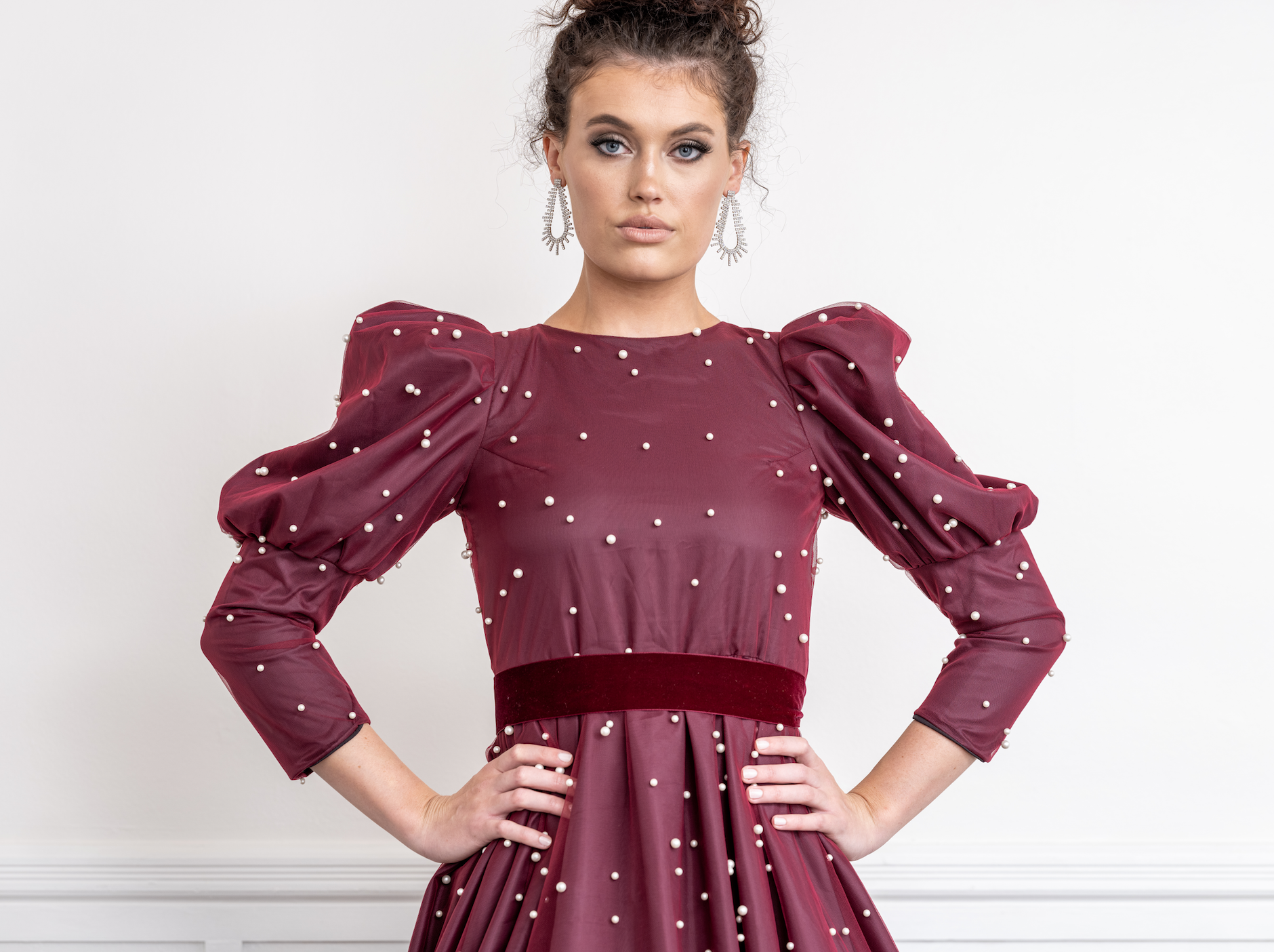 Pearled Merlot Gown | Liylah | Modest Gown Rental 8 / Burgundy / 12 Day Rental Pearled Merlot Gown | Liylah | Modest Gown Rental 8 / Burgundy / 12 Day Rental