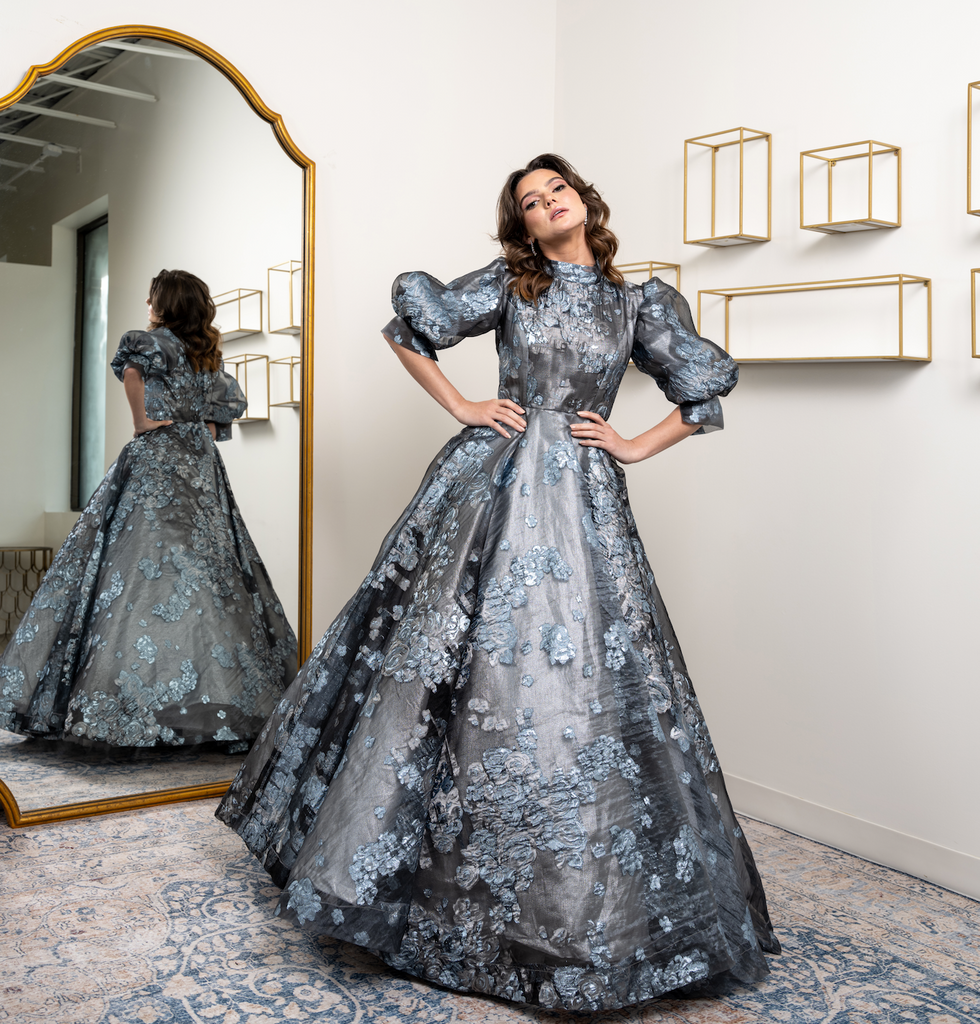 Blue and silver ball gown best sale