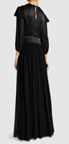 black and gold modest tznius evening gown dress