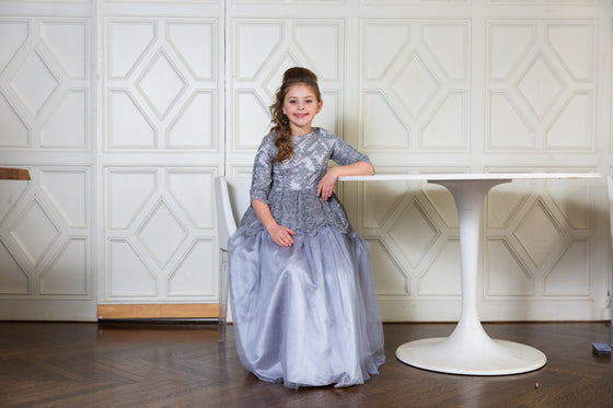 silver peplum dress Montage by Mon Cheri M2205