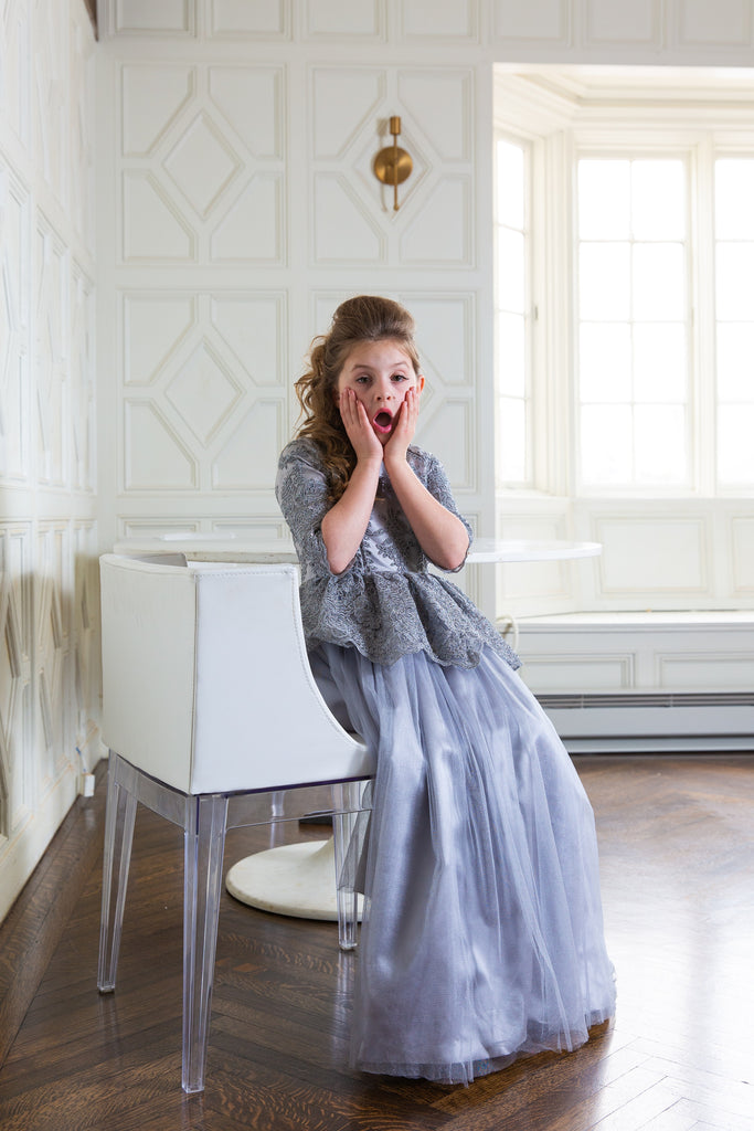 Silver Gray Peplum Girls Gown Girls 6 / Silver Silver Gray Peplum Girls Gown Girls 6 / Silver