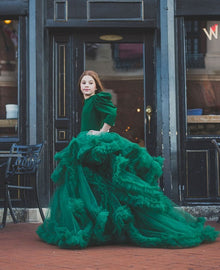  Green tulle flounce girls modest ballgown 