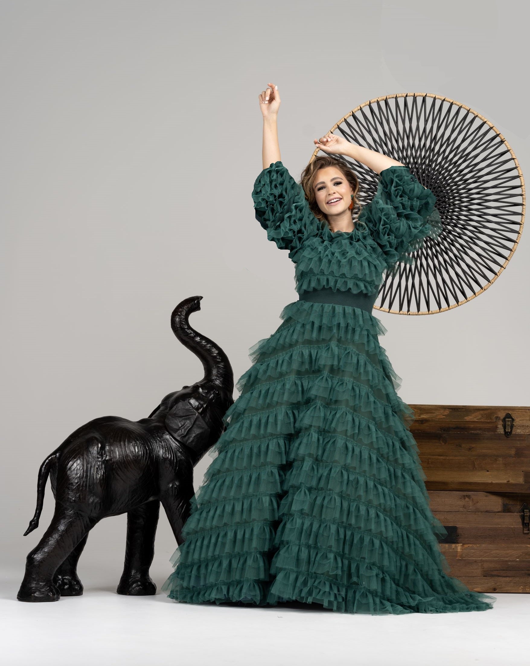 Tiered Tulle Beauty Gown | Liylah | Modest Gown Rental 4 / Hunter Green / Try On at Home Tiered Tulle Beauty Gown | Liylah | Modest Gown Rental 4 / Hunter Green / Try On at Home