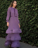 Miri Couture purple fluted bell sleeve modest gown 