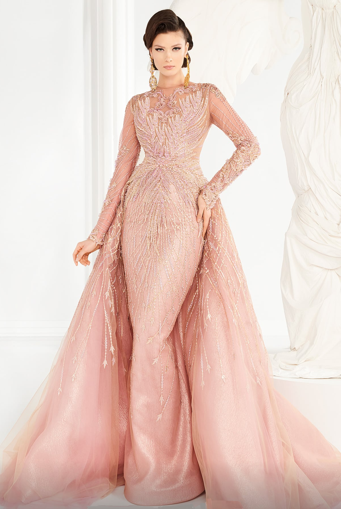 Beadwork Encrusted Ball Gown | Liylah | Modest Gown Rental 10 / Pink Beadwork Encrusted Ball Gown | Liylah | Modest Gown Rental 10 / Pink