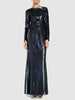Dark blue sequin flip modest gown 