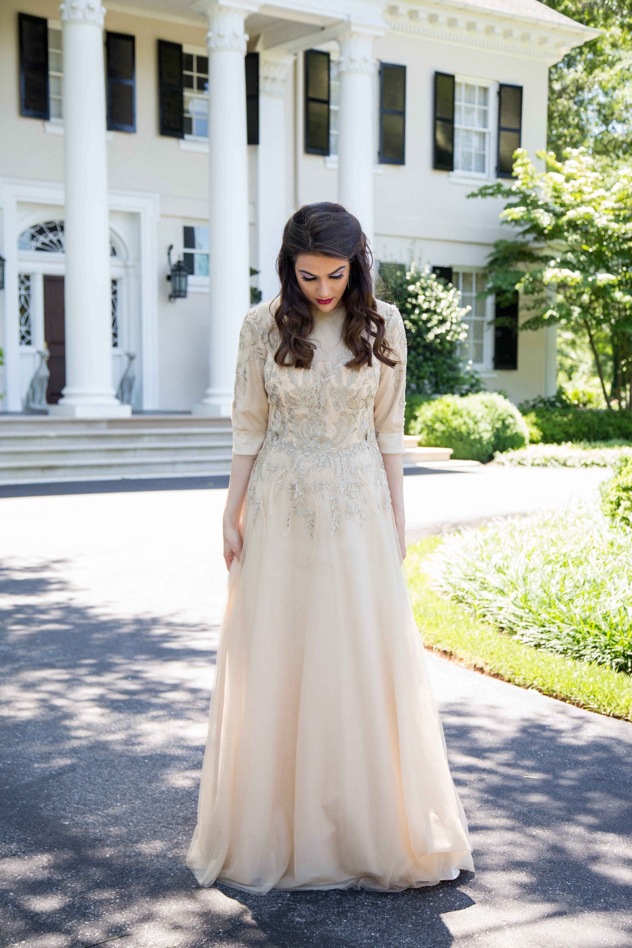 Embroidered Illusion Neck Gown 2/4 Embroidered Illusion Neck Gown 2/4